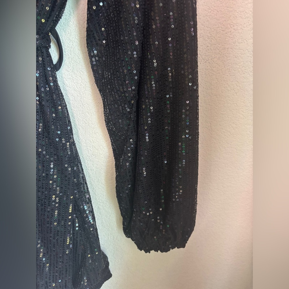 NWT Anna-Kaci Black Sequin Belted Crew Neck Long Sleeve Mini Party Dress XL - Picture 5 of 12